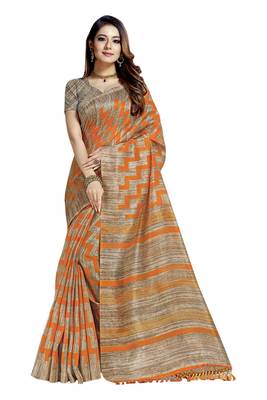 Mustard Printed Art Silk Saree With Blouse 1