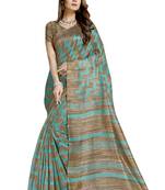 Turquoise Printed Art Silk Saree With Blouse