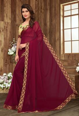 Purple plain georgette saree with blouse 2