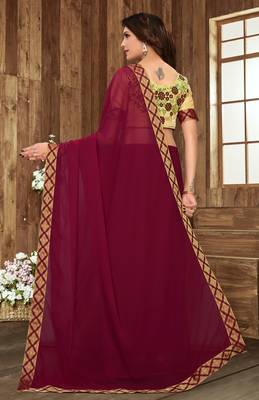 Purple plain georgette saree with blouse 3