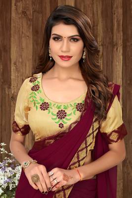 Purple plain georgette saree with blouse 4