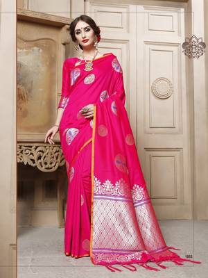 Pink woven cotton silk saree with blouse 1
