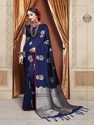 Blue woven cotton silk saree with blouse 1