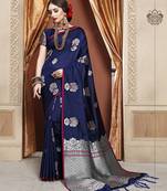 Blue woven cotton silk saree with blouse