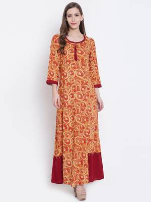 Orange printed liva kurtas-and-kurtis 1