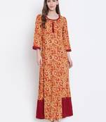 Orange printed liva kurtas-and-kurtis