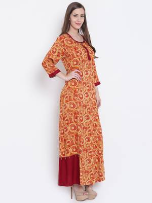 Orange printed liva kurtas-and-kurtis 3