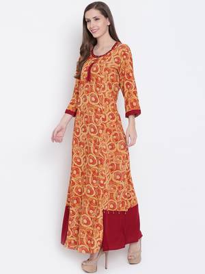 Orange printed liva kurtas-and-kurtis 4