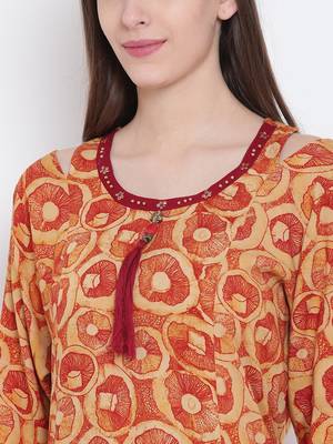 Orange printed liva kurtas-and-kurtis 5
