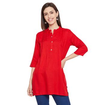 Rayon red embellished tunic 1