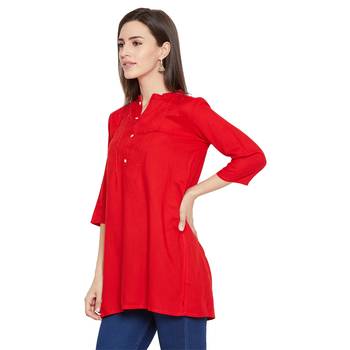 Rayon red embellished tunic 3