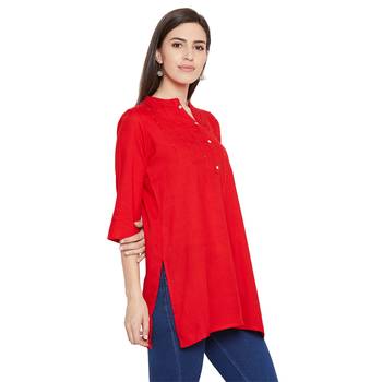 Rayon red embellished tunic 4