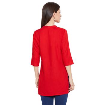 Rayon red embellished tunic 5