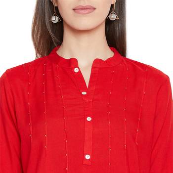 Rayon red embellished tunic 6