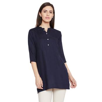 Rayon navy embellished tunic 1