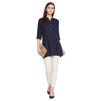 Rayon navy embellished tunic 2