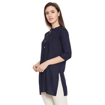 Rayon navy embellished tunic 3
