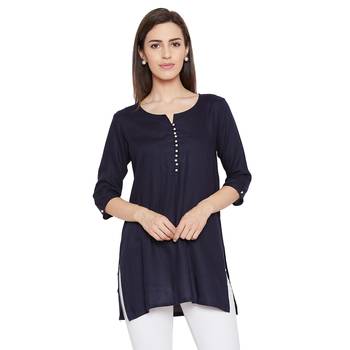 Rayon navy pearl embellished tunic 1