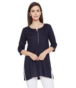 Rayon navy pearl embellished tunic