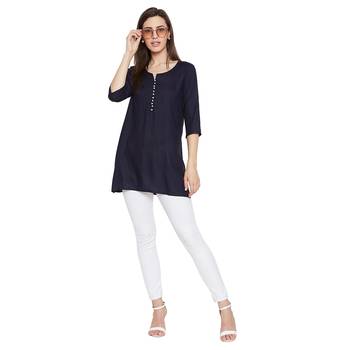 Rayon navy pearl embellished tunic 2