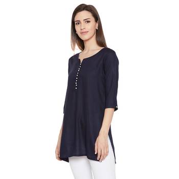 Rayon navy pearl embellished tunic 3