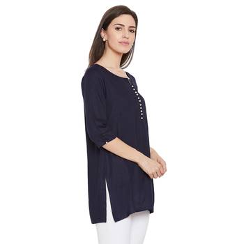 Rayon navy pearl embellished tunic 4
