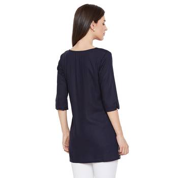 Rayon navy pearl embellished tunic 5