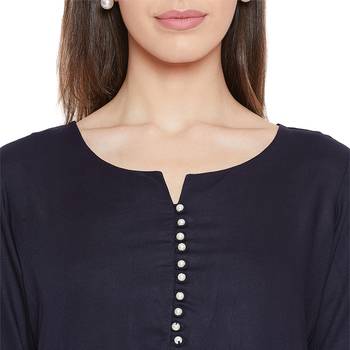 Rayon navy pearl embellished tunic 6