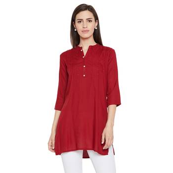 Rayon maroon embellished tunic 1