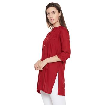 Rayon maroon embellished tunic 3