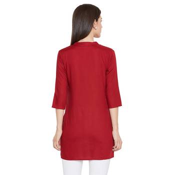 Rayon maroon embellished tunic 5