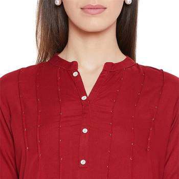 Rayon maroon embellished tunic 6