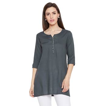Rayon grey pearl embellished tunic 1