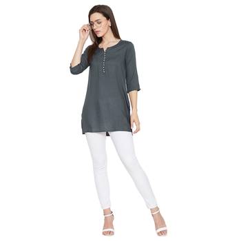 Rayon grey pearl embellished tunic 2