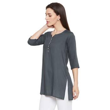 Rayon grey pearl embellished tunic 3