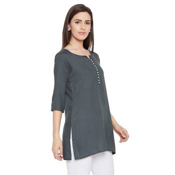 Rayon grey pearl embellished tunic 4