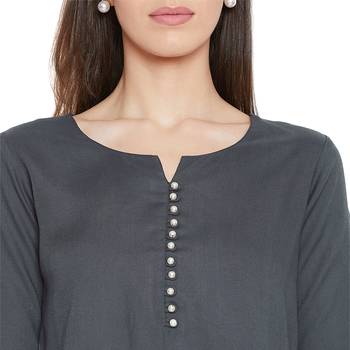 Rayon grey pearl embellished tunic 5