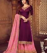 Plum embroidered georgette salwar