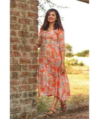 Orange Tropical Button Down dress 1