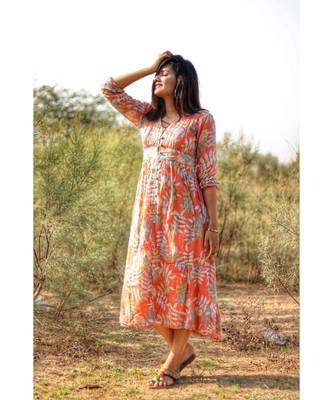 Orange Tropical Button Down dress 2