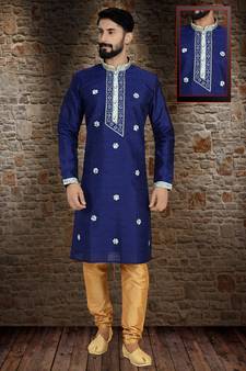 Blue Stylish Pintex Silk Kurta Set