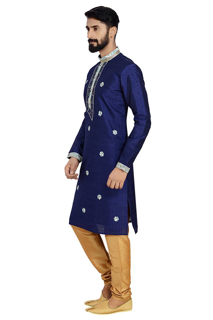 Blue Stylish Pintex Silk Kurta Set
