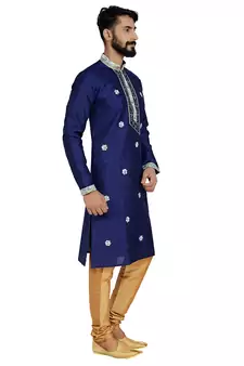 Blue Stylish Pintex Silk Kurta Set
