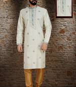 Cream Stylish Pintex Silk Kurta Set