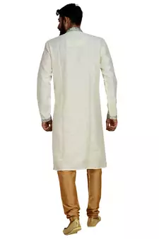 Cream Stylish Pintex Silk Kurta Set