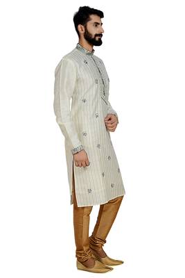 Cream Stylish Pintex Silk Kurta Set 4