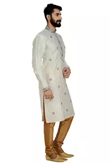 Cream Stylish Pintex Silk Kurta Set
