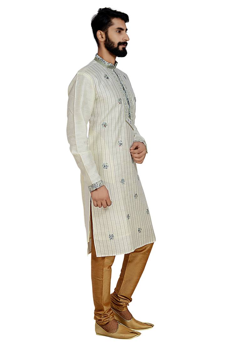 Cream Stylish Pintex Silk Kurta Set