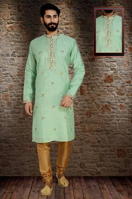 Green Stylish Pintex Silk Kurta Set 1