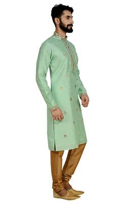 Green Stylish Pintex Silk Kurta Set 3